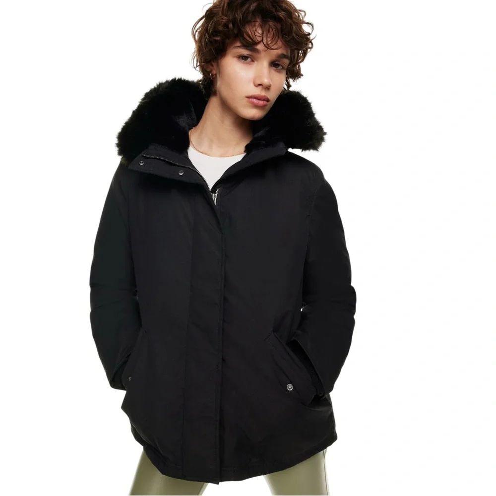 Aritzia Wilfred Mont Blanc Short Parka Goose Down Black Winter Jacket Women’s M - Picture 6 of 17